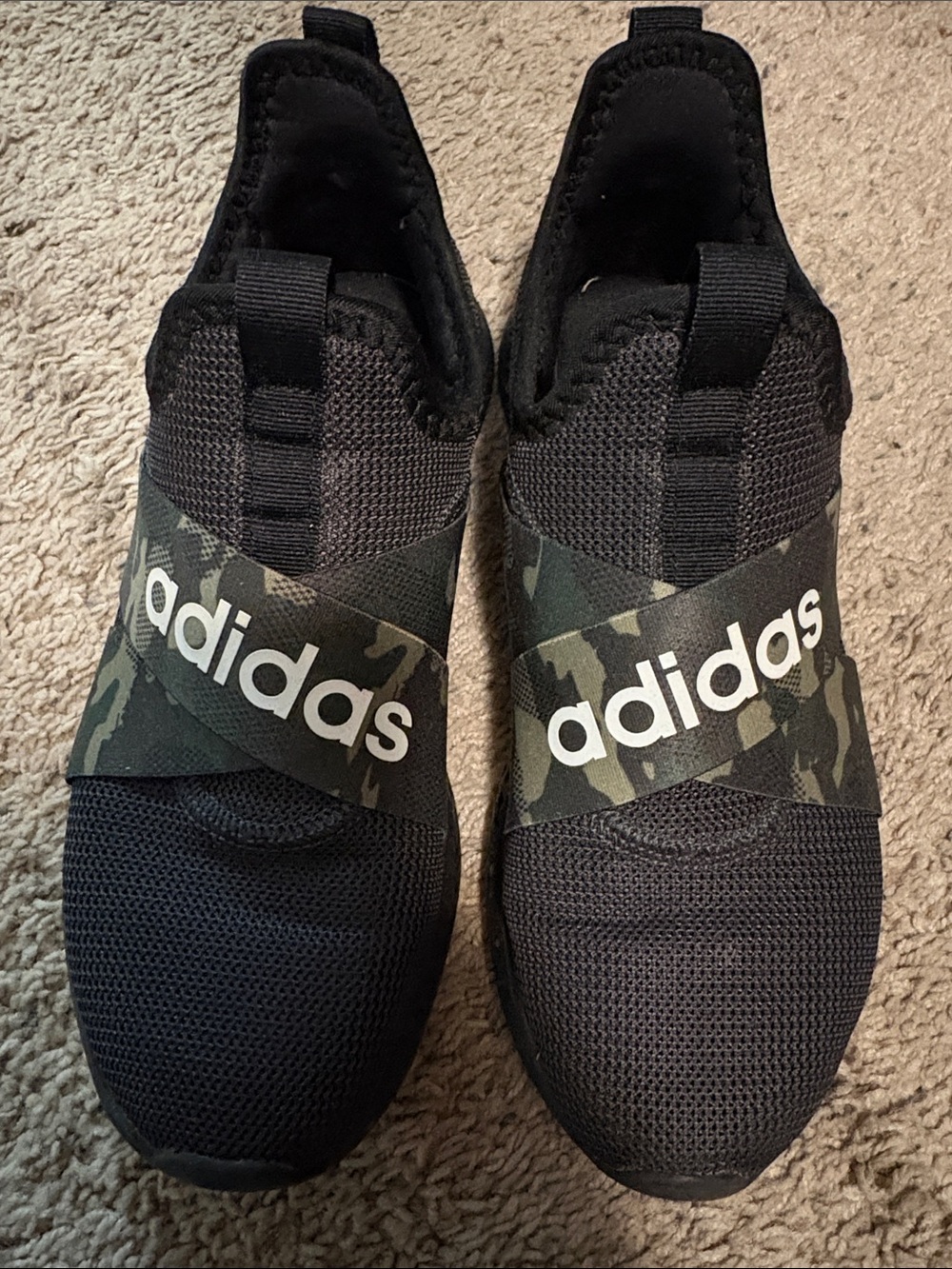adidas Kids Black Sneakers with Green Camo Strap